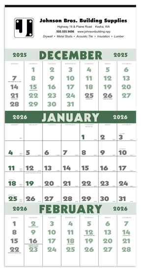 Glance at all three months with the current month having memo blocks and the before and after months shown as a reference