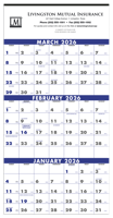 Showing three months at once, this calendar is easy-to-read and useful