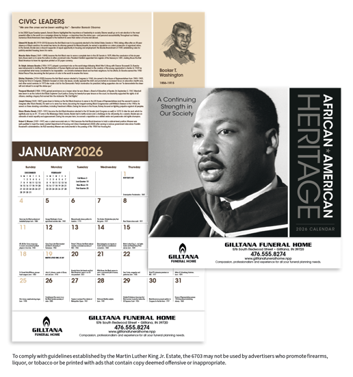 Celebrate the accomplishments of African Americans with this detailed, educational calendar