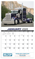 Keep truckin' with this 13-month calendar featuring a variety of big rigs