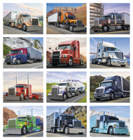 Keep truckin' with this 13-month calendar featuring a variety of big rigs